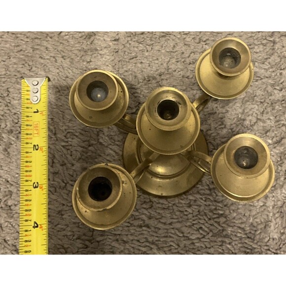 Vintage Aged Brass Candle  - 4 Arms 1 Head Style  Heavy Brass - Picture 6 of 8